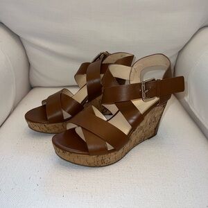 Brown leather wedges